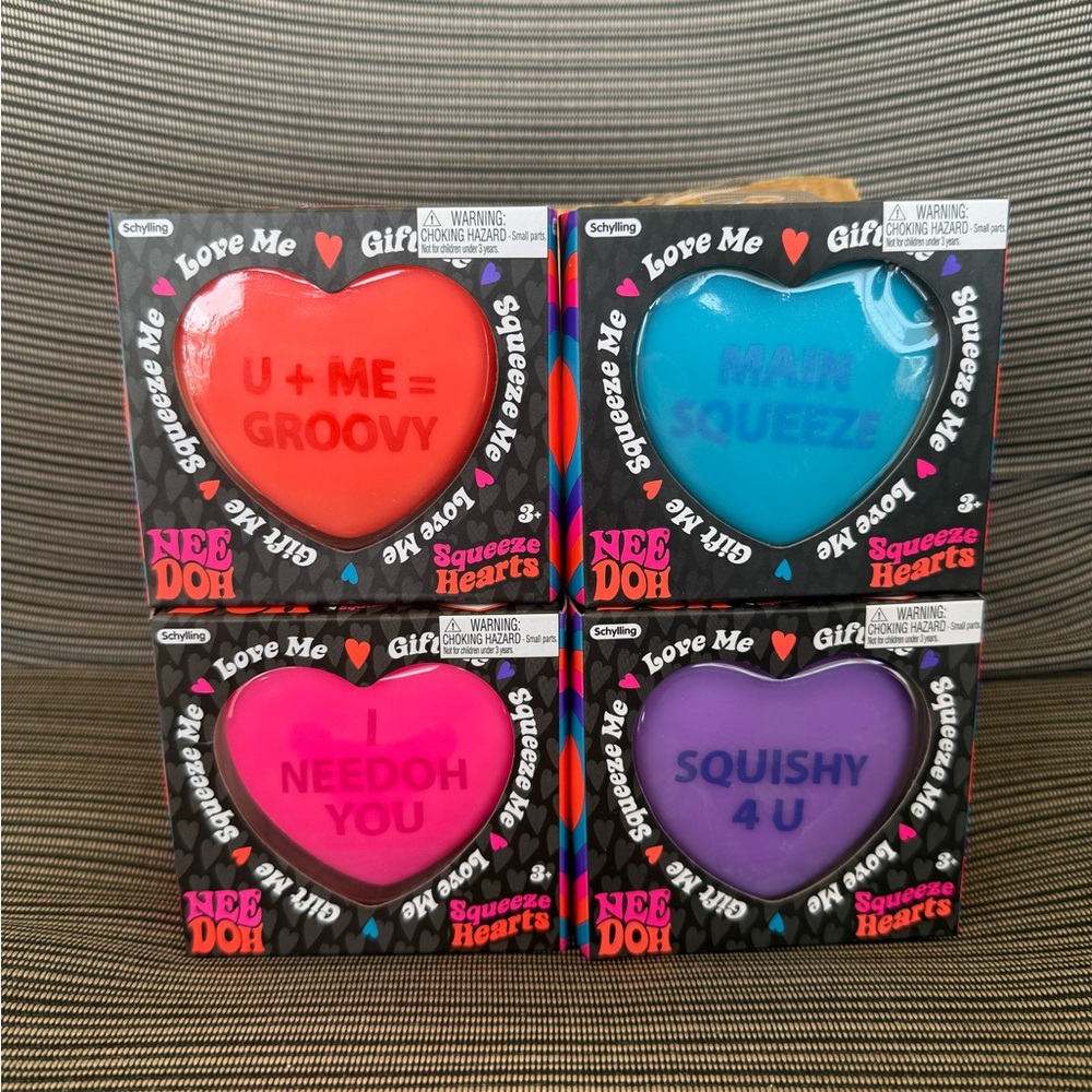 Heart Squeeze Toys Set - Red, Blue, Pink, Purple